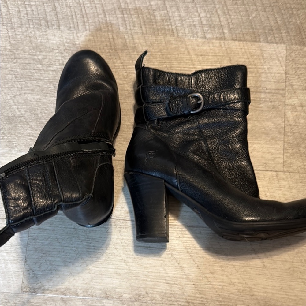 Born Black Leather Heeled Boots